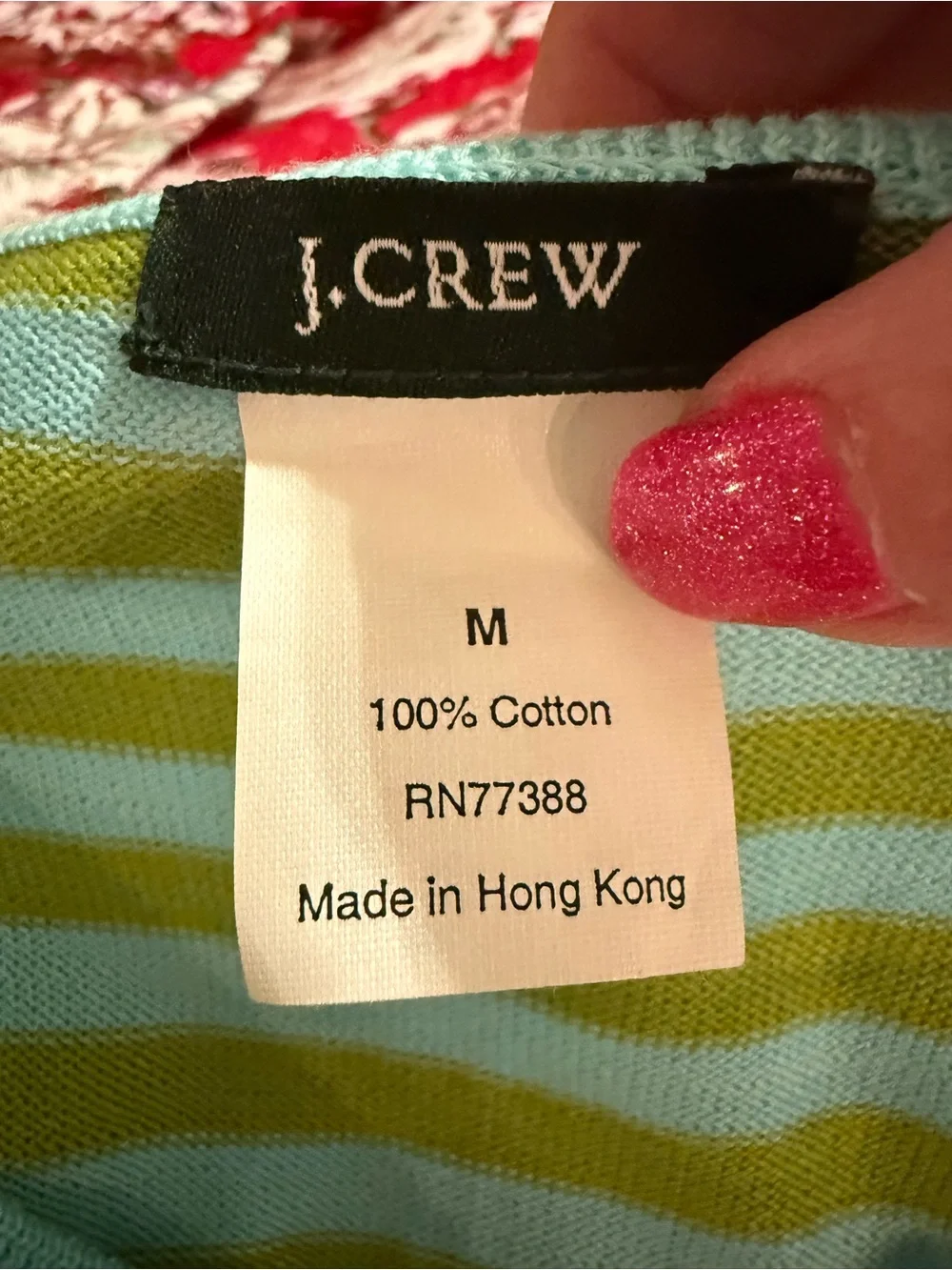 VTG. J. Crew Green and Light Blue Striped Cotton Top size M